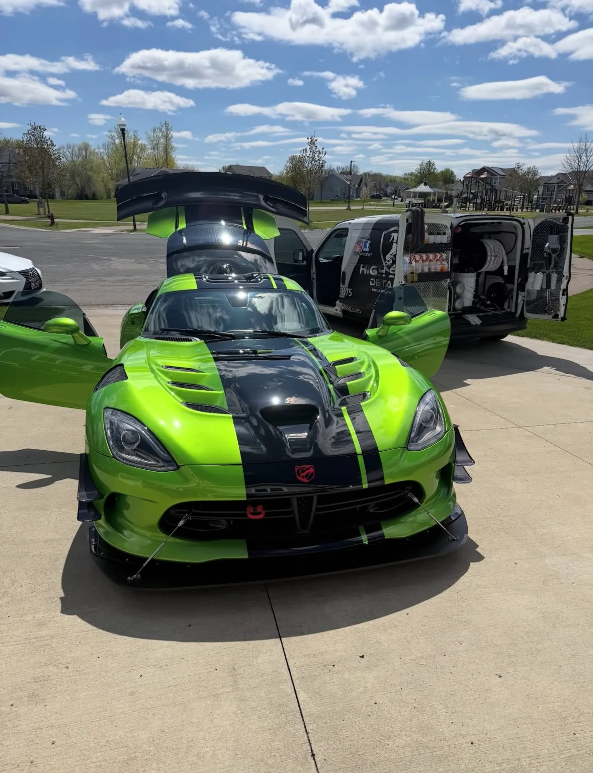 Green Dodge Viper ACR showcased after a premium exotic detailing and protective vinyl wrap by High Shine Detailing in Shakopee MN