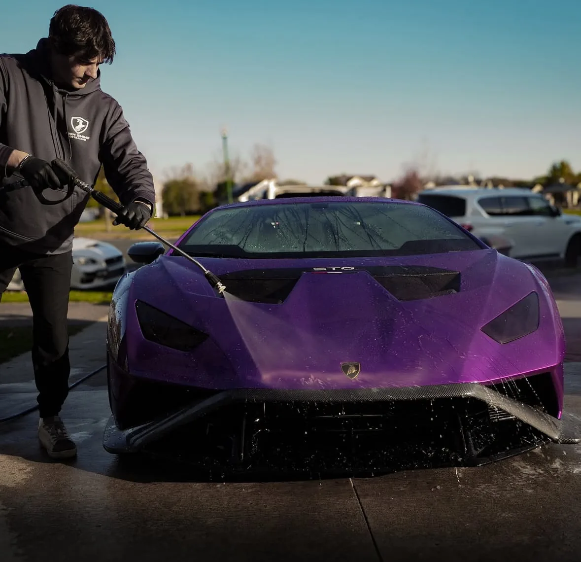 Purple Lamborghini Huracán STO finished with a premium ceramic coating and exotic car detailing in Shakopee MN