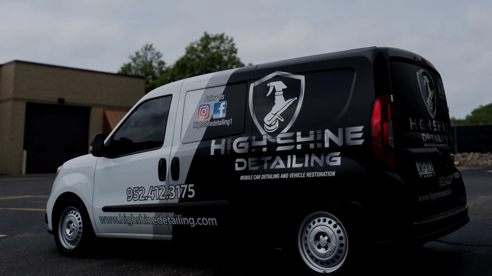 High Shine Detailing mobile van at a Twin Cities home — premium mobile car detailing across Shakopee, Prior Lake, Savage, Burnsville, and the south metro