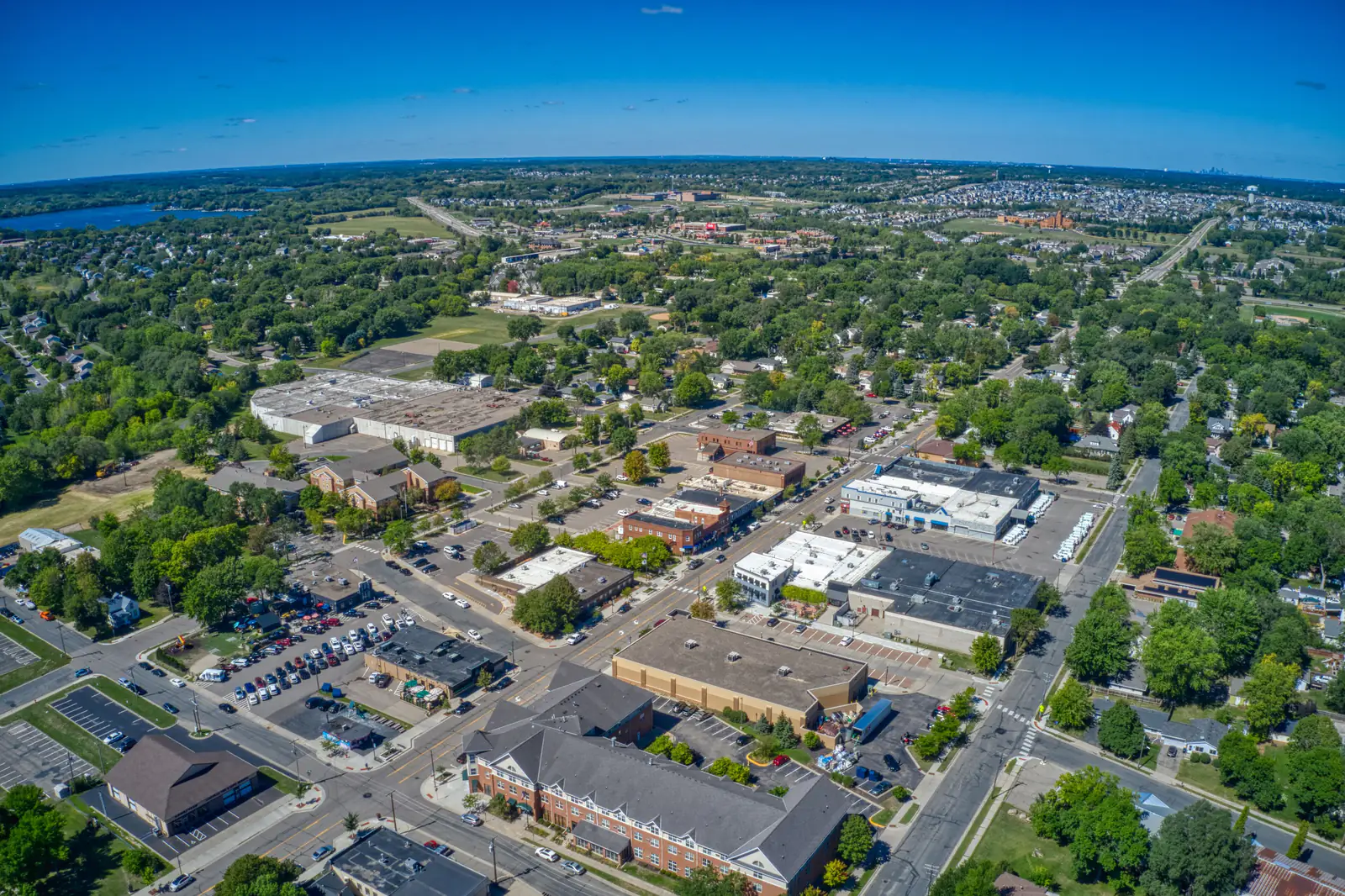 Aerial view of Lakeville, Minnesota — mobile car detailing service area for High Shine Detailing, minutes from Shakopee