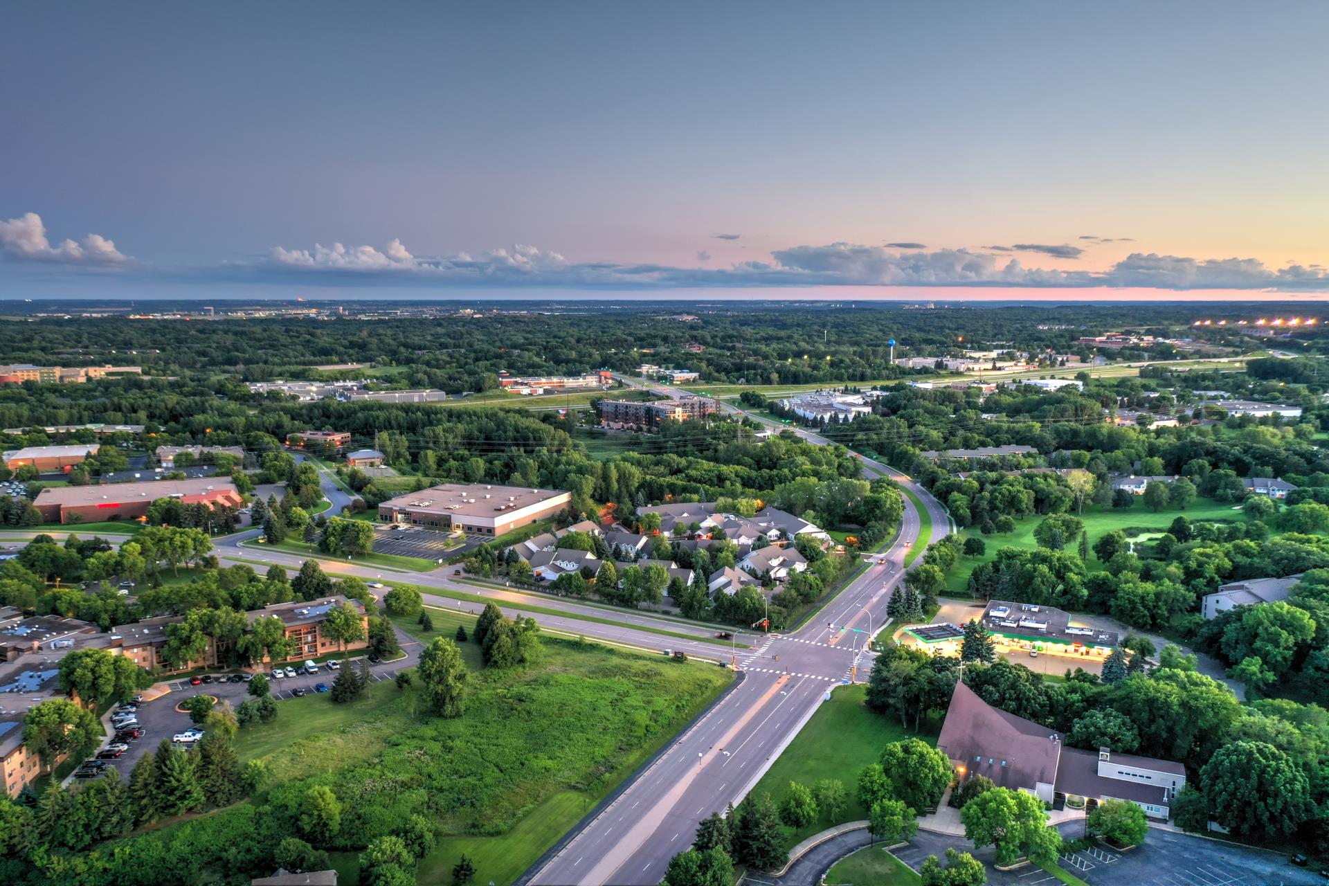 Aerial view of Eden Prairie, Minnesota — mobile car detailing service area for High Shine Detailing, minutes from Shakopee