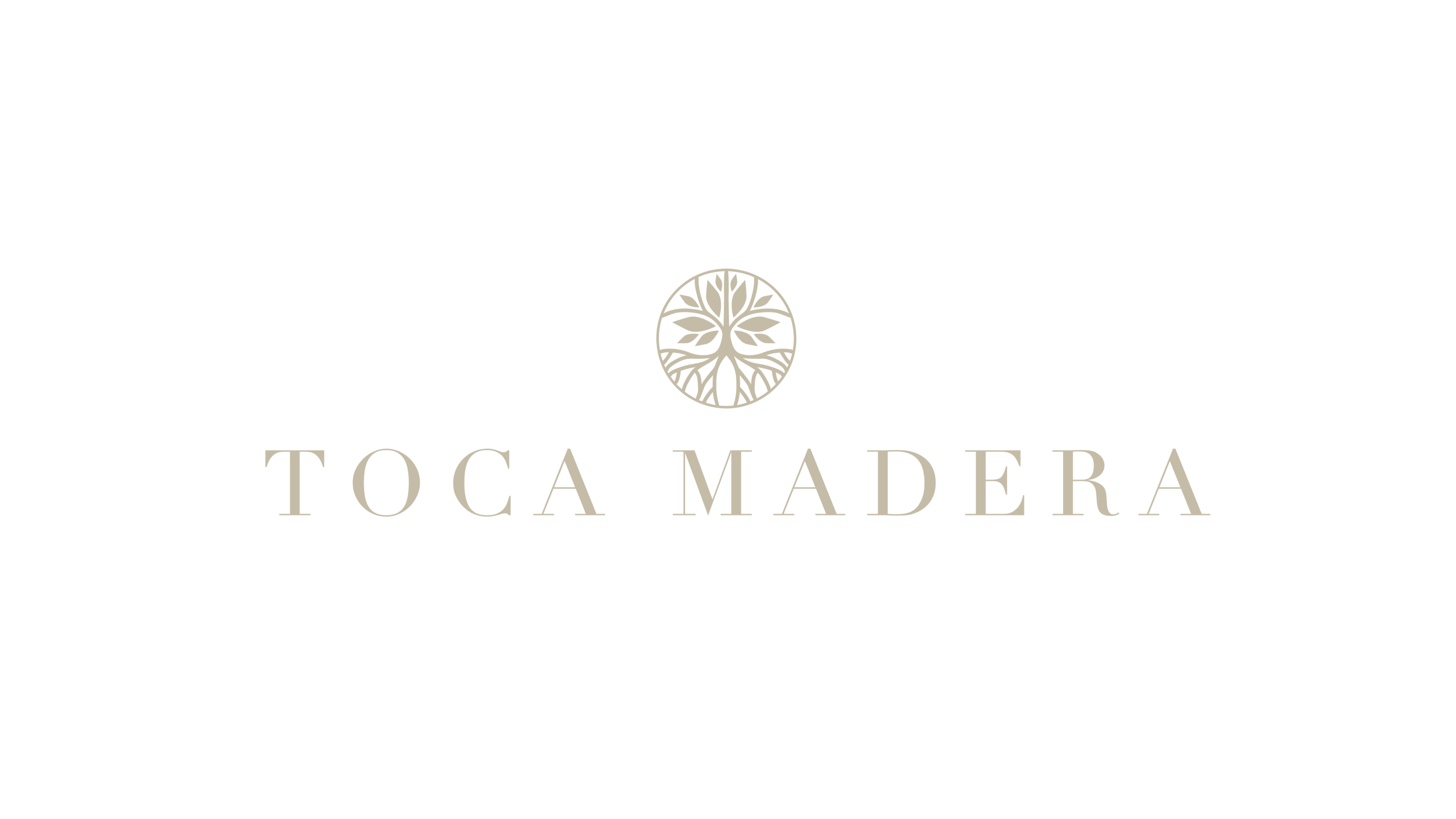 Toca Madera logo with a stylized tree inside a circle above the text on a black background.