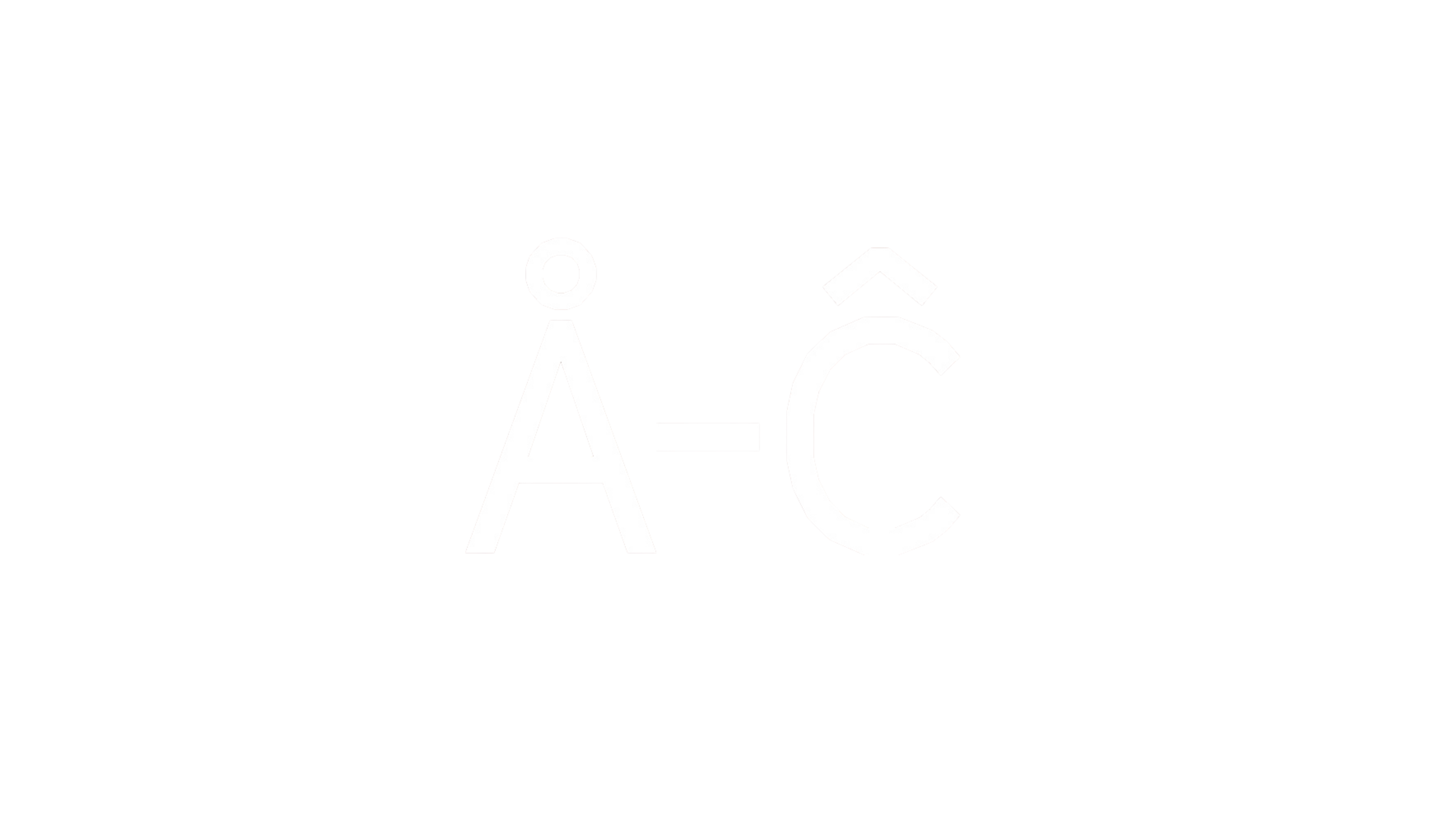 White letters A with a ring above and C with a circumflex accent separated by a dash on black background.