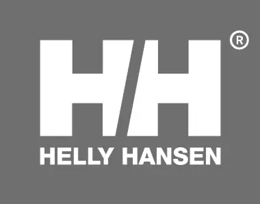 Helly Hansen logo in white on gray background.