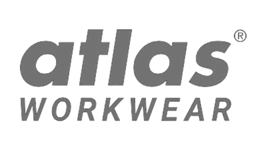Atlas Workwear Markenlogo mit fetter Schrift in Grau.