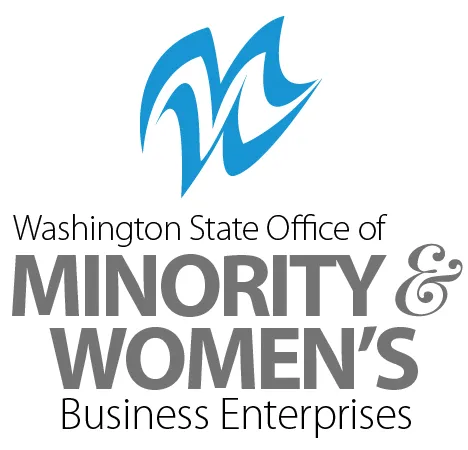 Washington State Office of Minority and Women's Business Enterprises logo with blue stylized emblem.