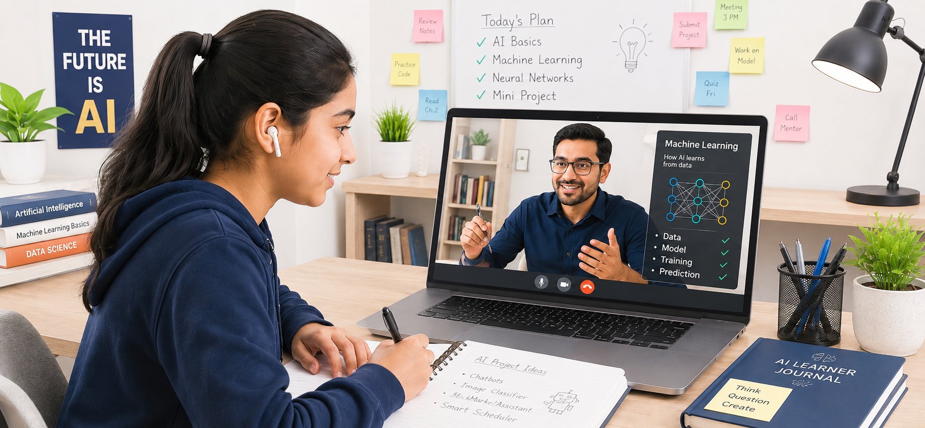 A student in a 1-on-1 video lesson with their tutor
