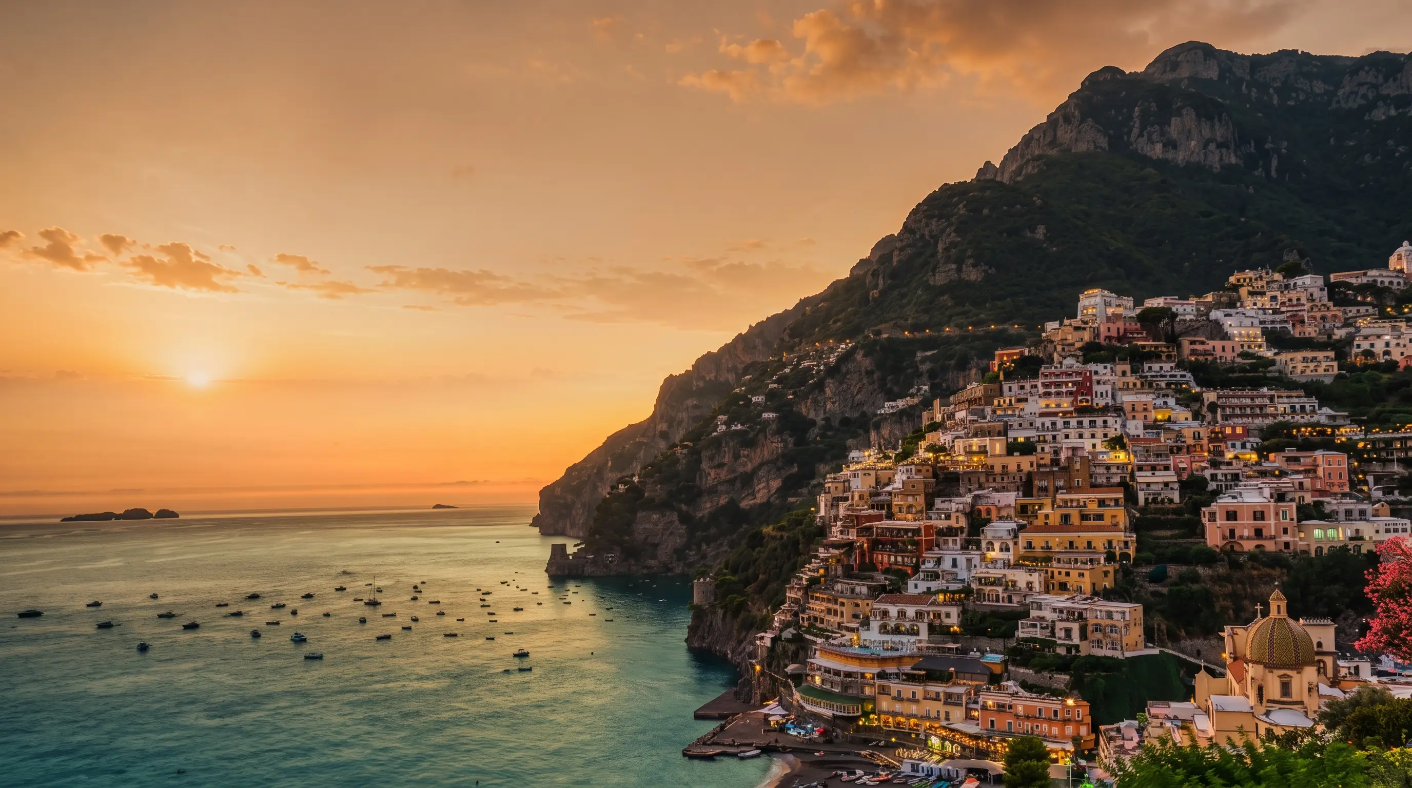 Positano on the Amalfi Coast at sunset
