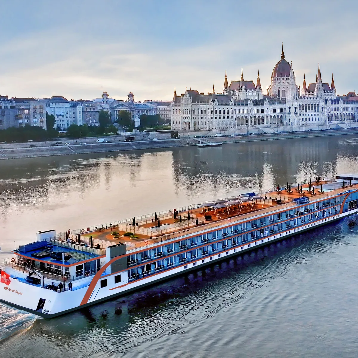 The AmaWaterways river ship AmaMagna on the Danube in Budapest