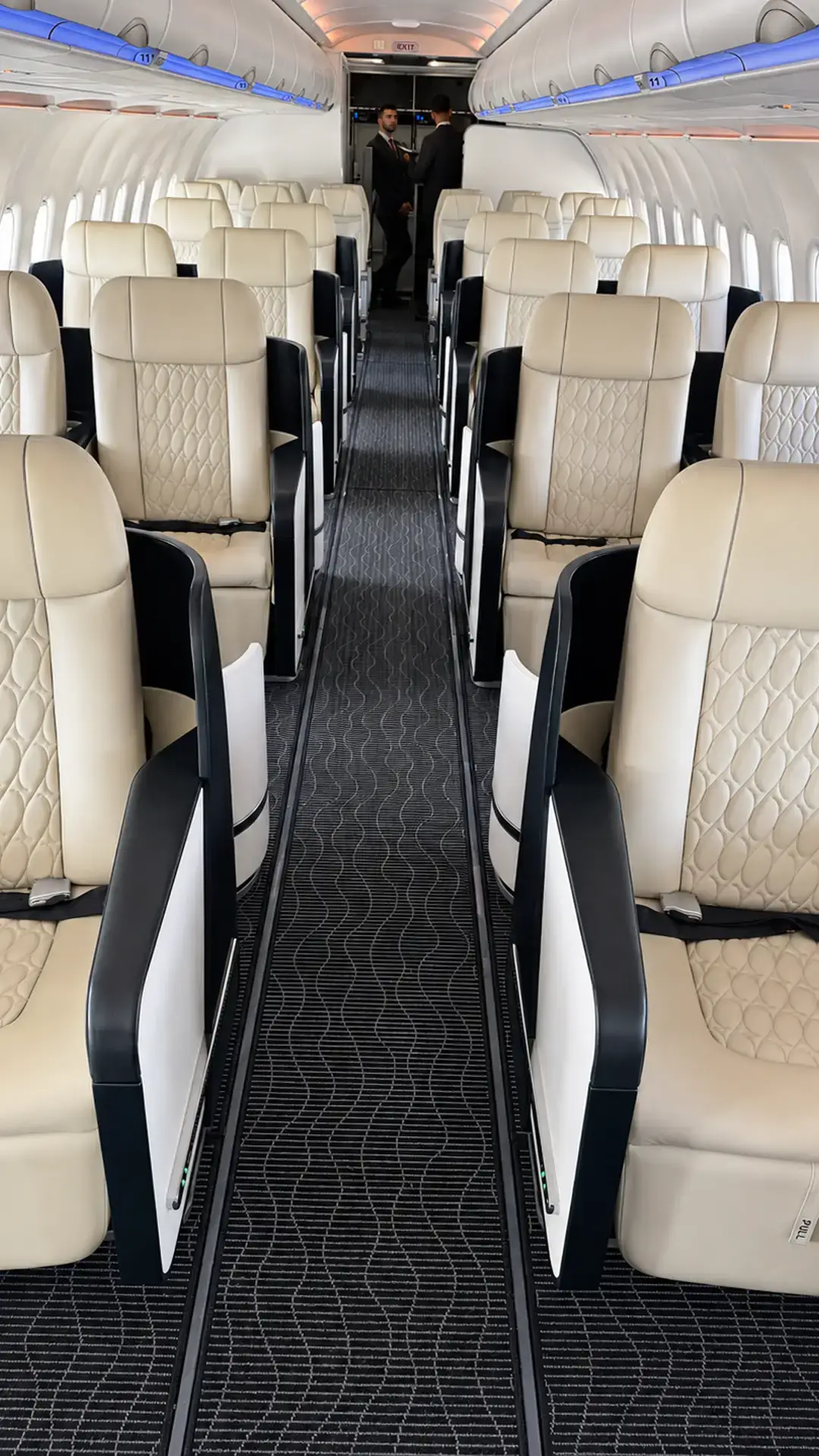 The cabin interior of a TCS World Travel private jet