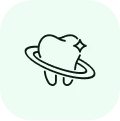 A black and white drawing of a saturn.