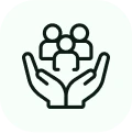 A hand holding a small group of people.
