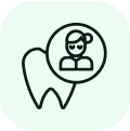 A black and white image of a tooth with a person in it.