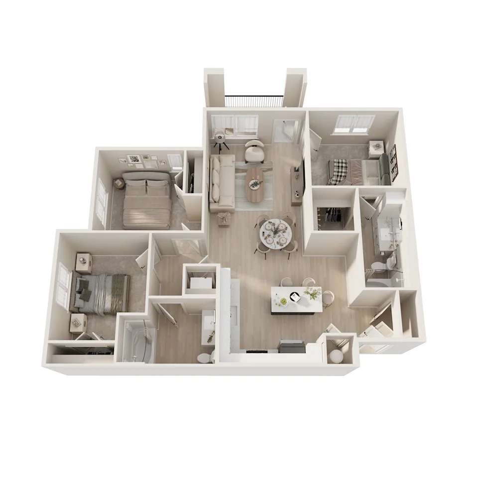 Three bedroom floor plan layout