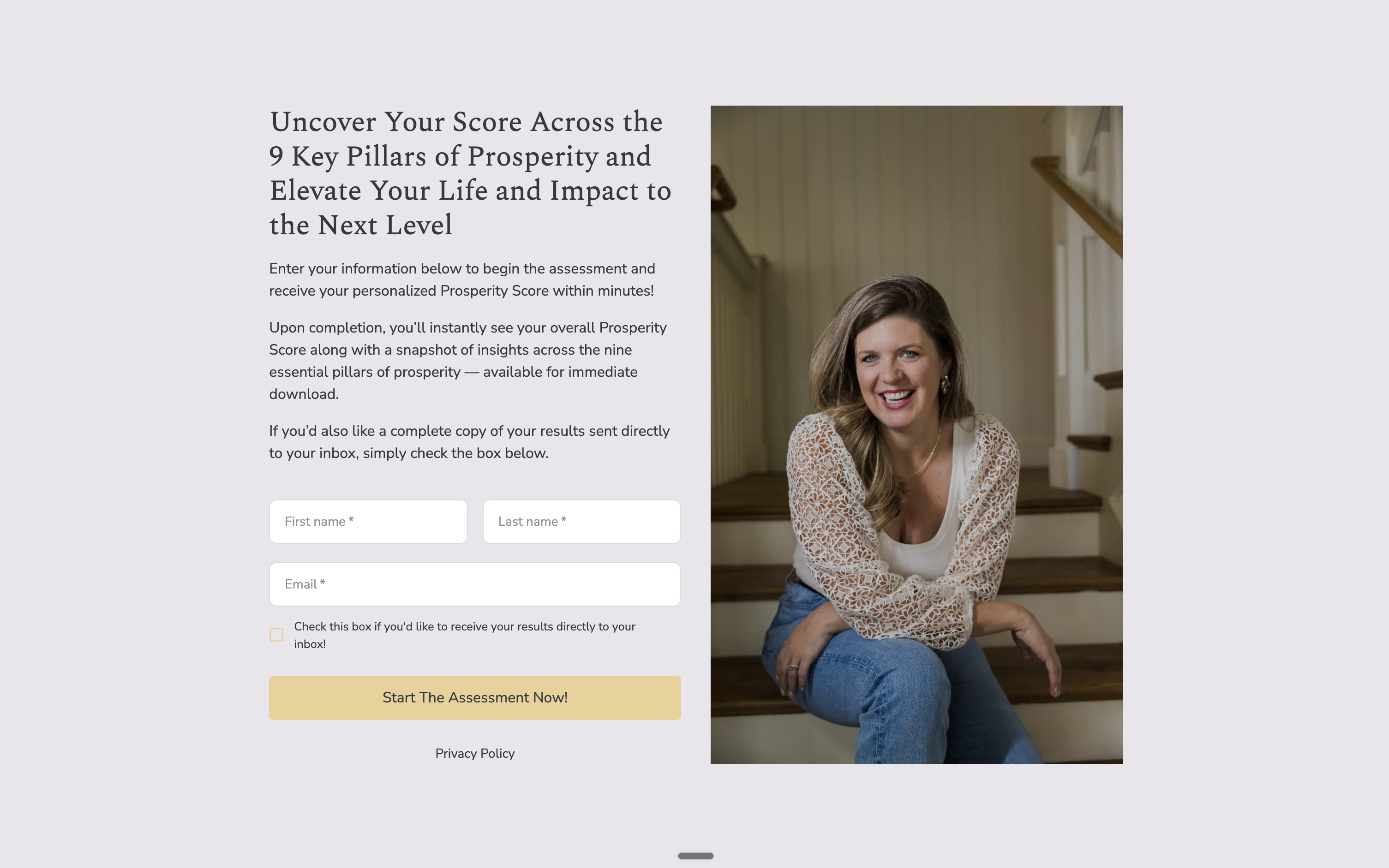 Preview of the Prosperity Assessment signup experience