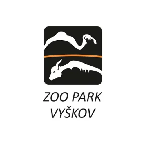 Logo Zoo Park Vyškov se stylizovanými obrázky velblouda a bizona v černém rámečku.