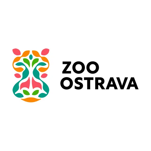 Logo zoologické zahrady Ostrava se stylizovaným barevným motivem zvířete a textem ZOO OSTRAVA.