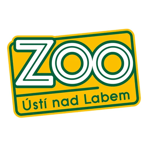 Logo Zoologické zahrady Ústí nad Labem s nápisem ZOO a žlutozeleným podkladem.