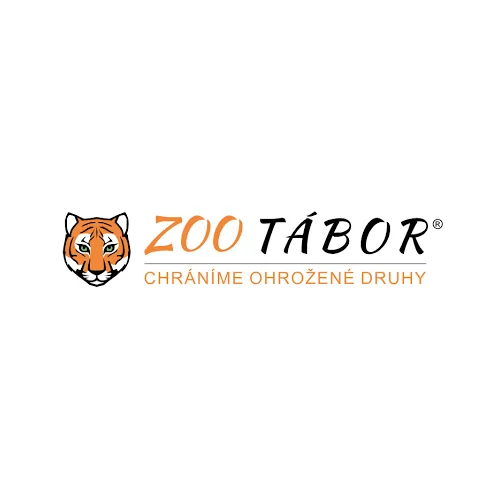 Logo Zoo Tábor with tiger face and text Chránime ohrožené druhy meaning protecting endangered species.
