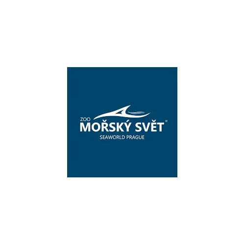 Logo Zoo Mořský svět s obrazem žraloka, SeaWorld Praha.