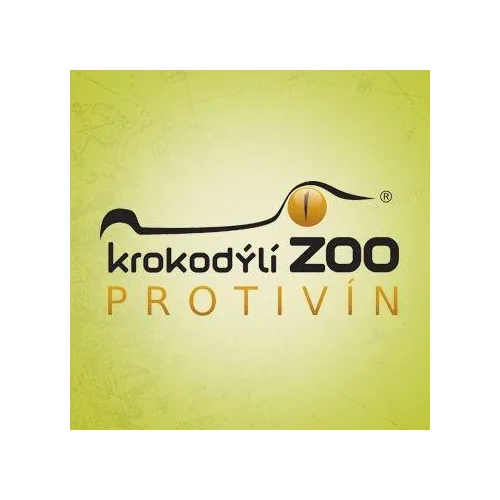 Logo Krokodýlí ZOO Protivín s krokodýlím okem a zeleným pozadím.