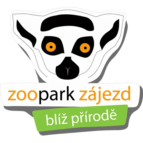 Logo s kresbou lemura a nápisem zoopark zájezd blíž přírodě.