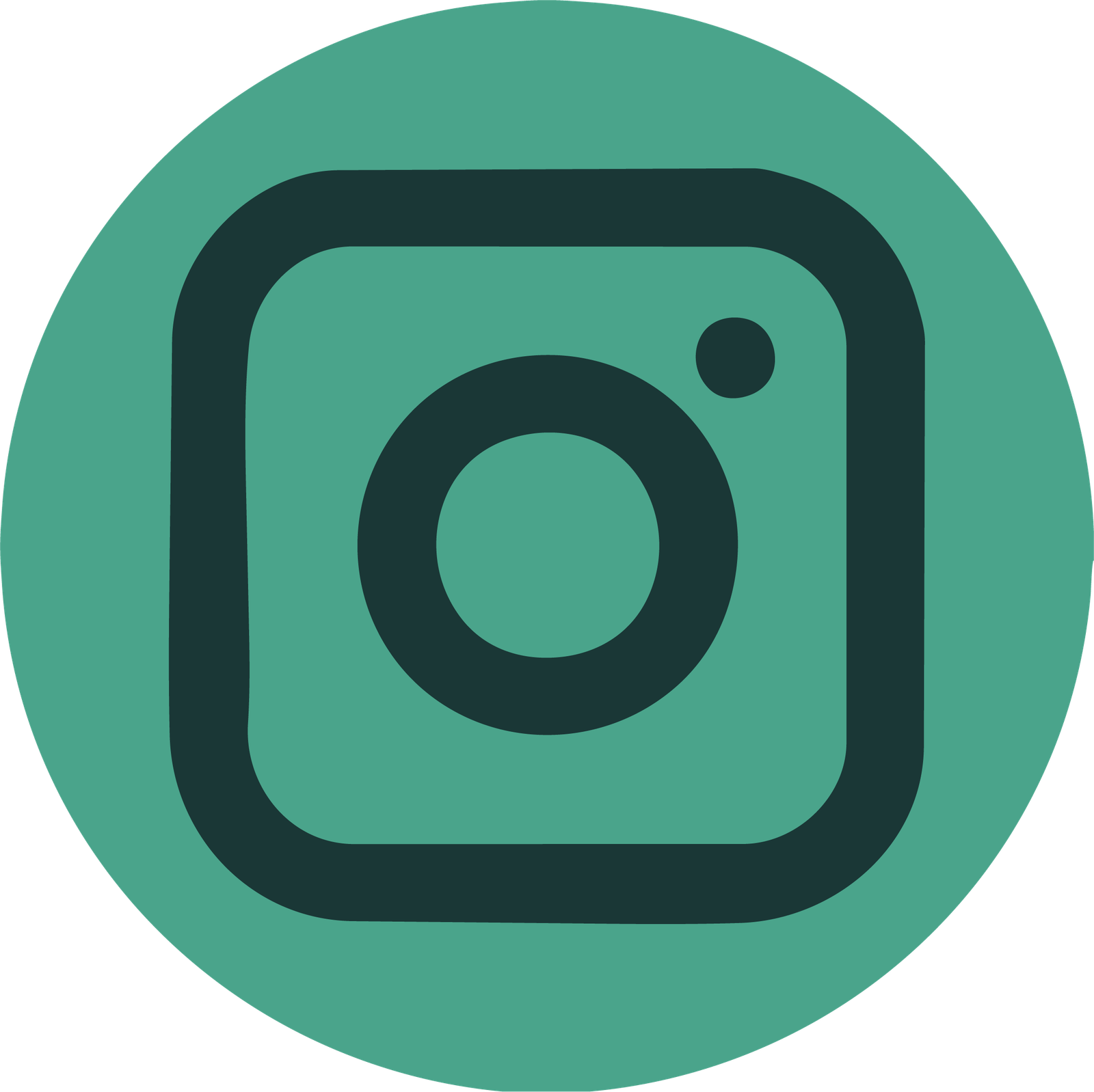 Black Instagram camera icon inside a green circle background.