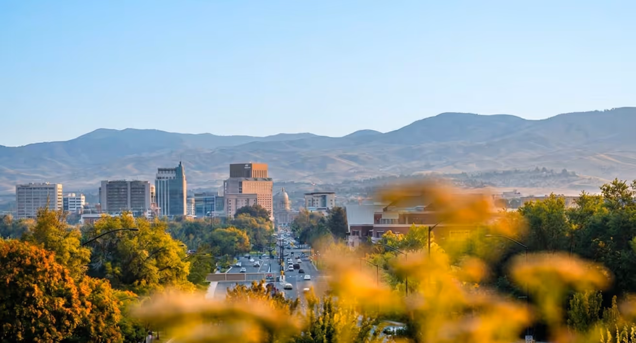 Downtown Boise skyline with the foothills behind it