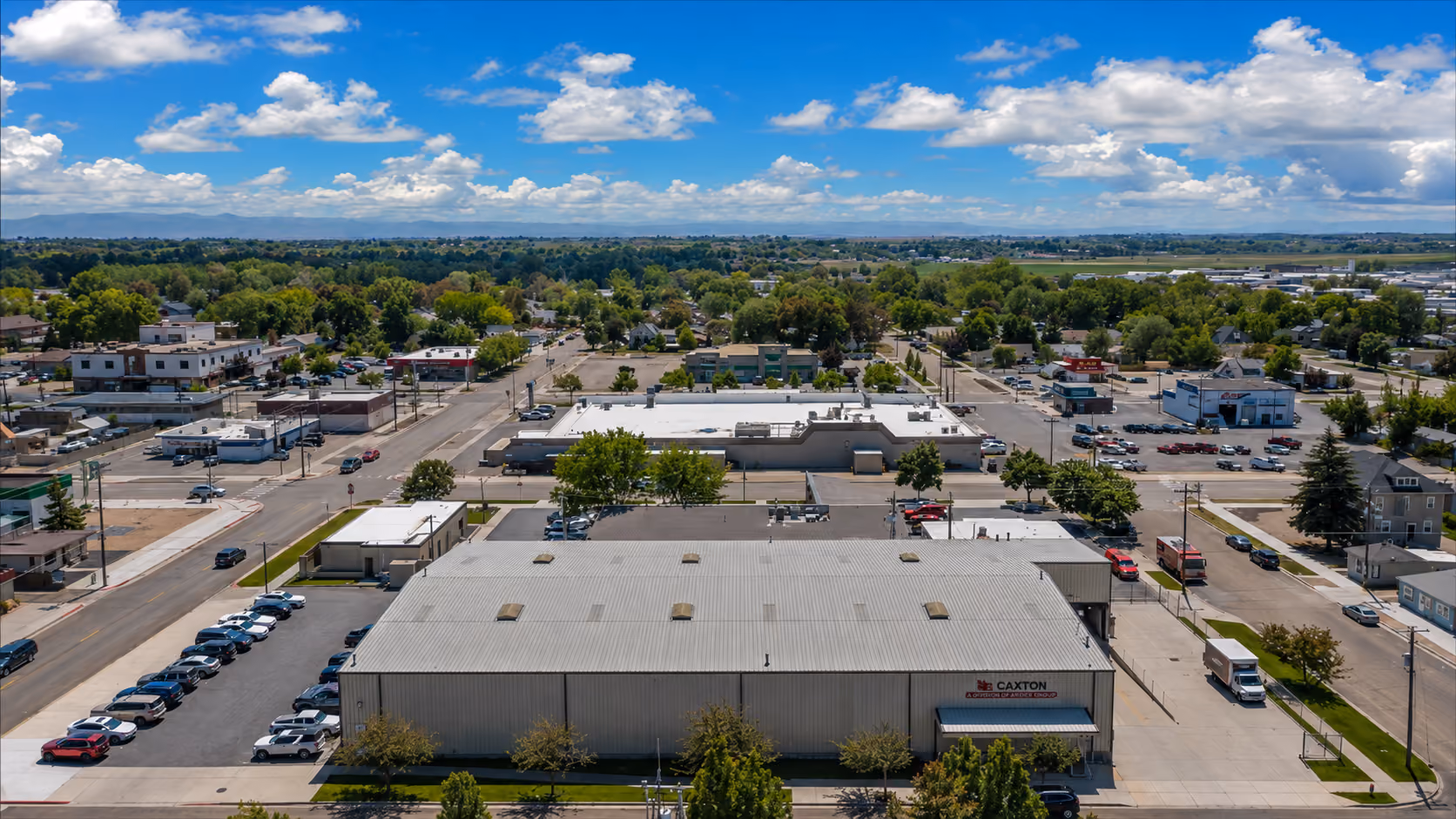 Aerial view of an industrial warehouse district