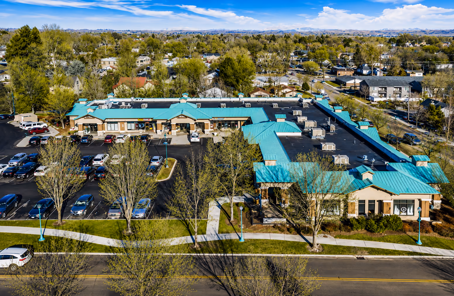 Aerial view of a retail shopping center