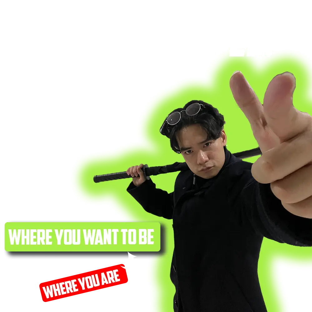 Man with glasses pointing at the camera promising to take clients where they want to be