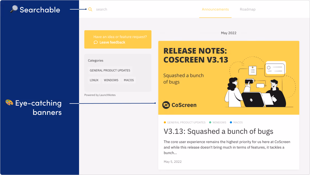 Coscreen release notes example