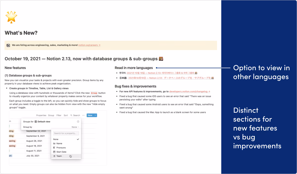 Notion release notes example