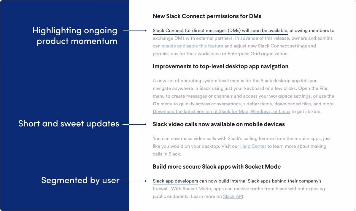 Slack release notes example