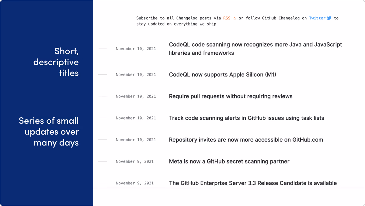 GitHub release notes example
