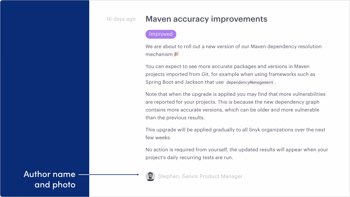 Snyk release notes example