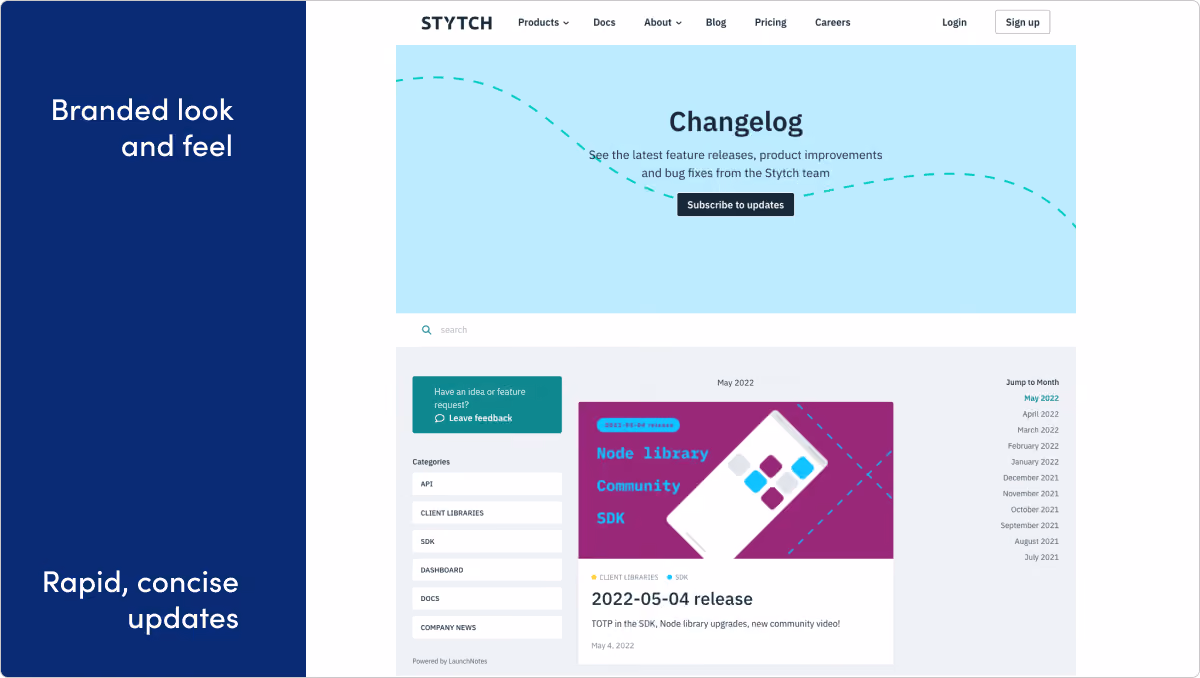 Stytch release notes example