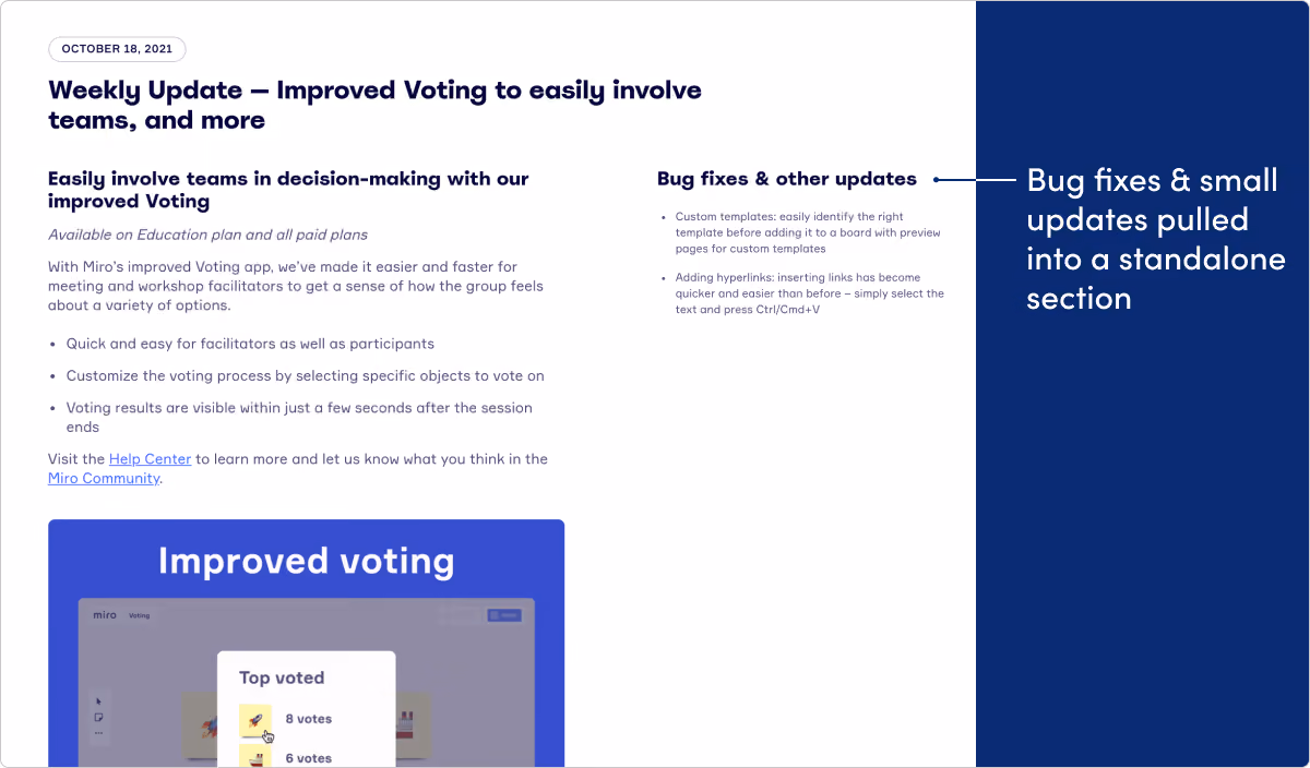 MIRO release notes example