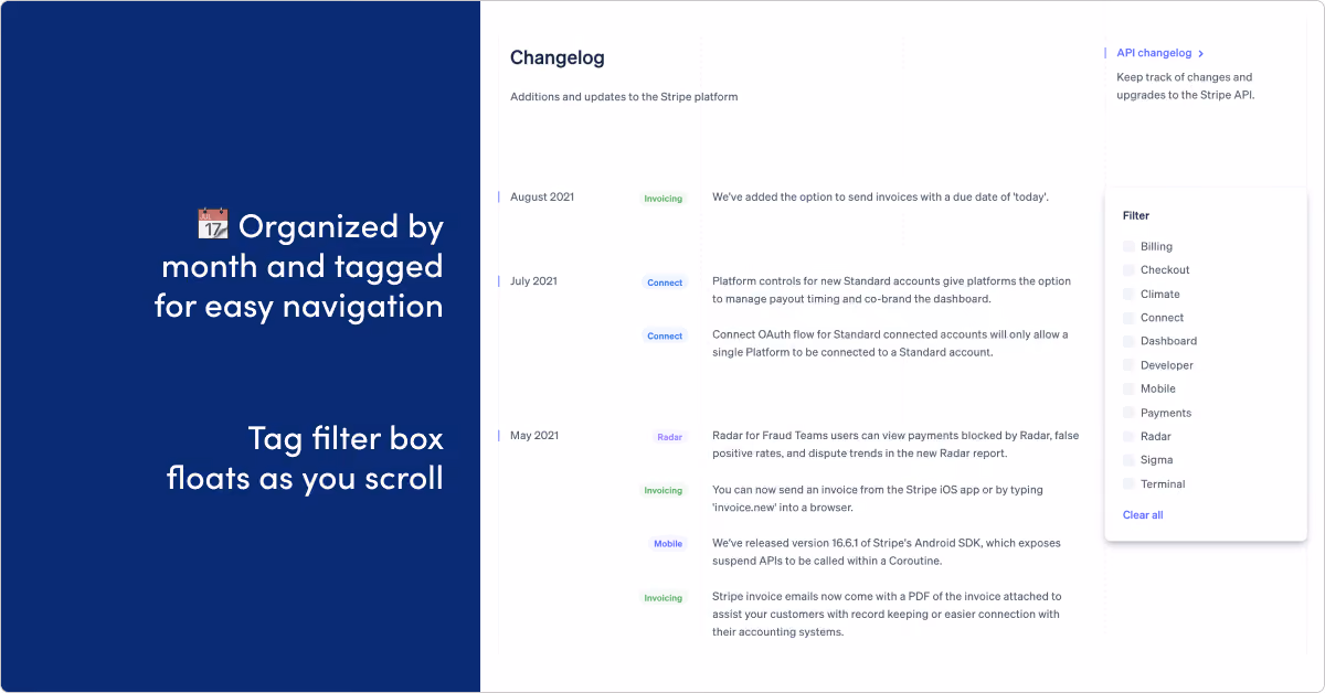 Stripe release notes example