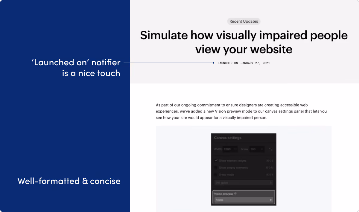 Webflow release notes example