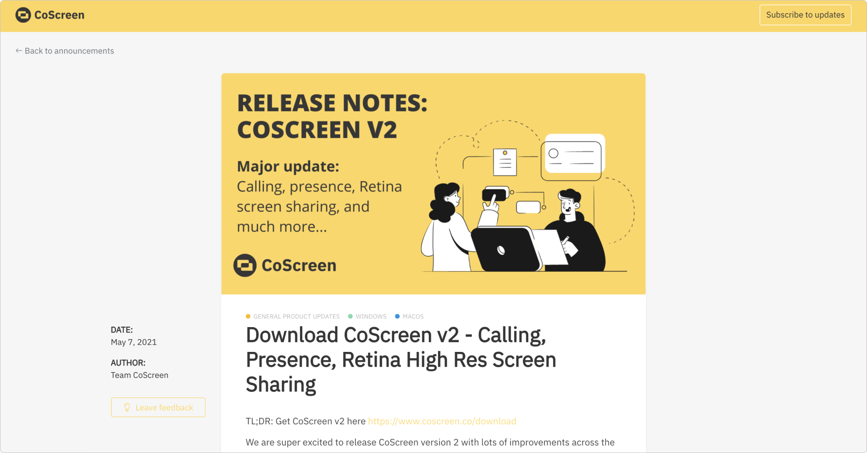 CoScreen release notes