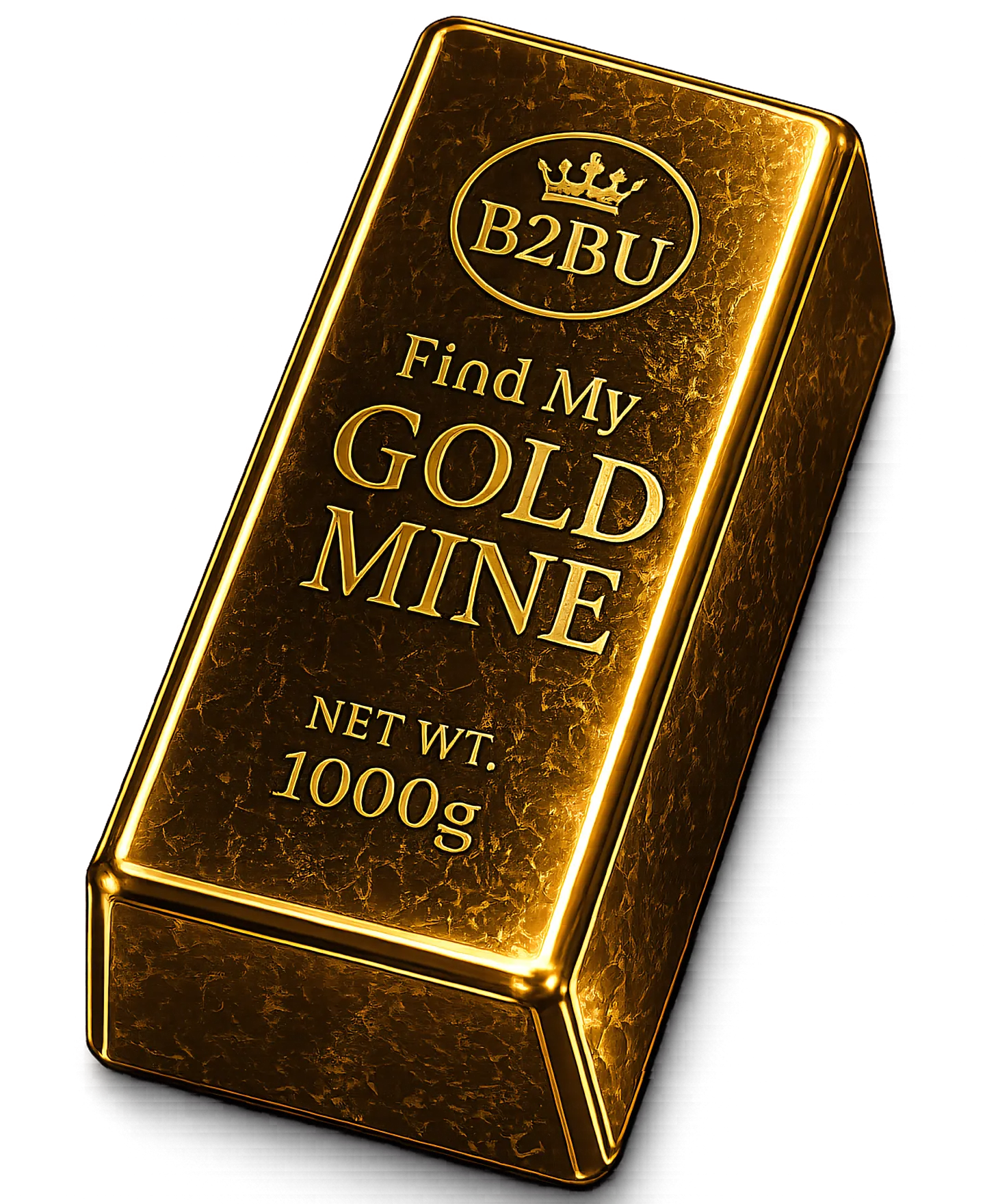 Gold bar with engraving: B2BU crown logo, Find My Gold Mine, net weight 1000g.