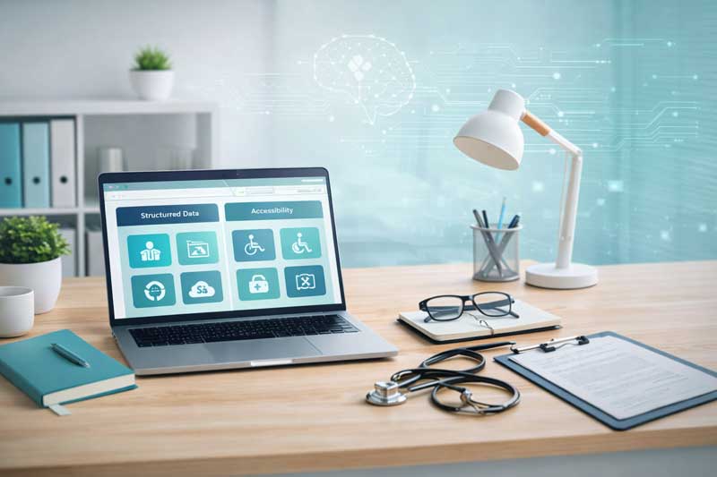 Image of laptop showing PatientForward tasks on a desk with office supplies