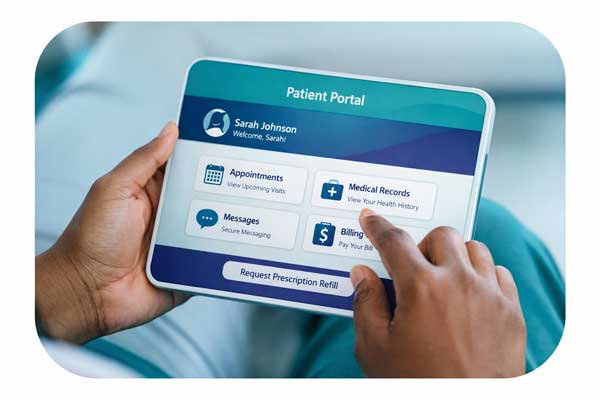 Image of patient using a tablet to access the patient portal