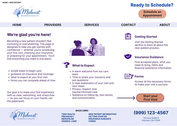 Image showing New Patient information page for Midwest Women's health