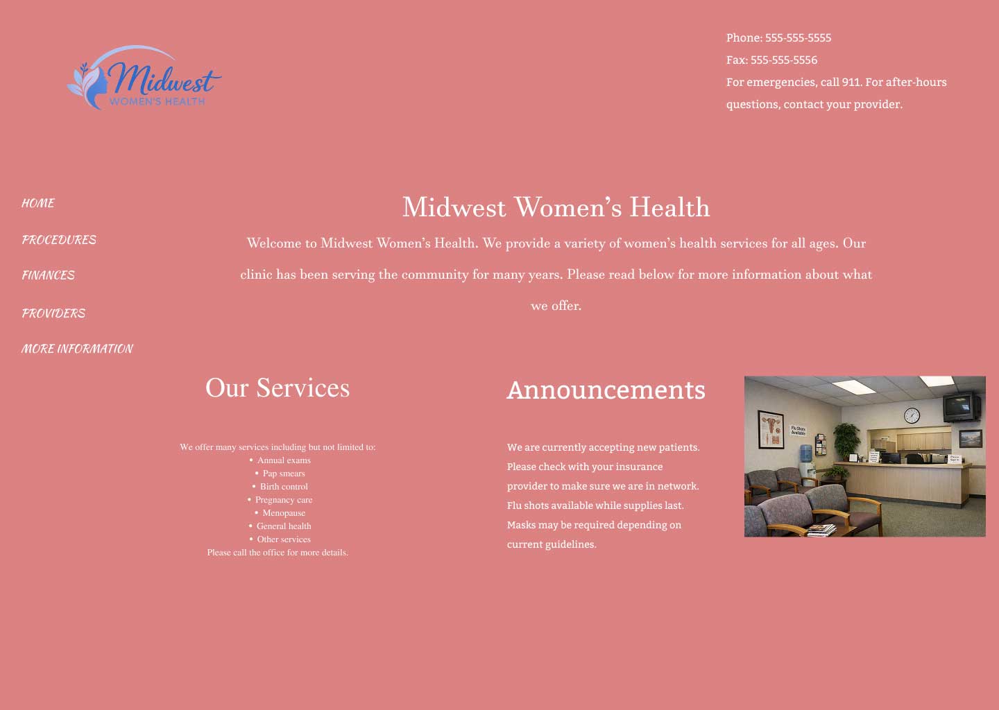 Image showing the original, outdated homepage of Midwest Women's Health website