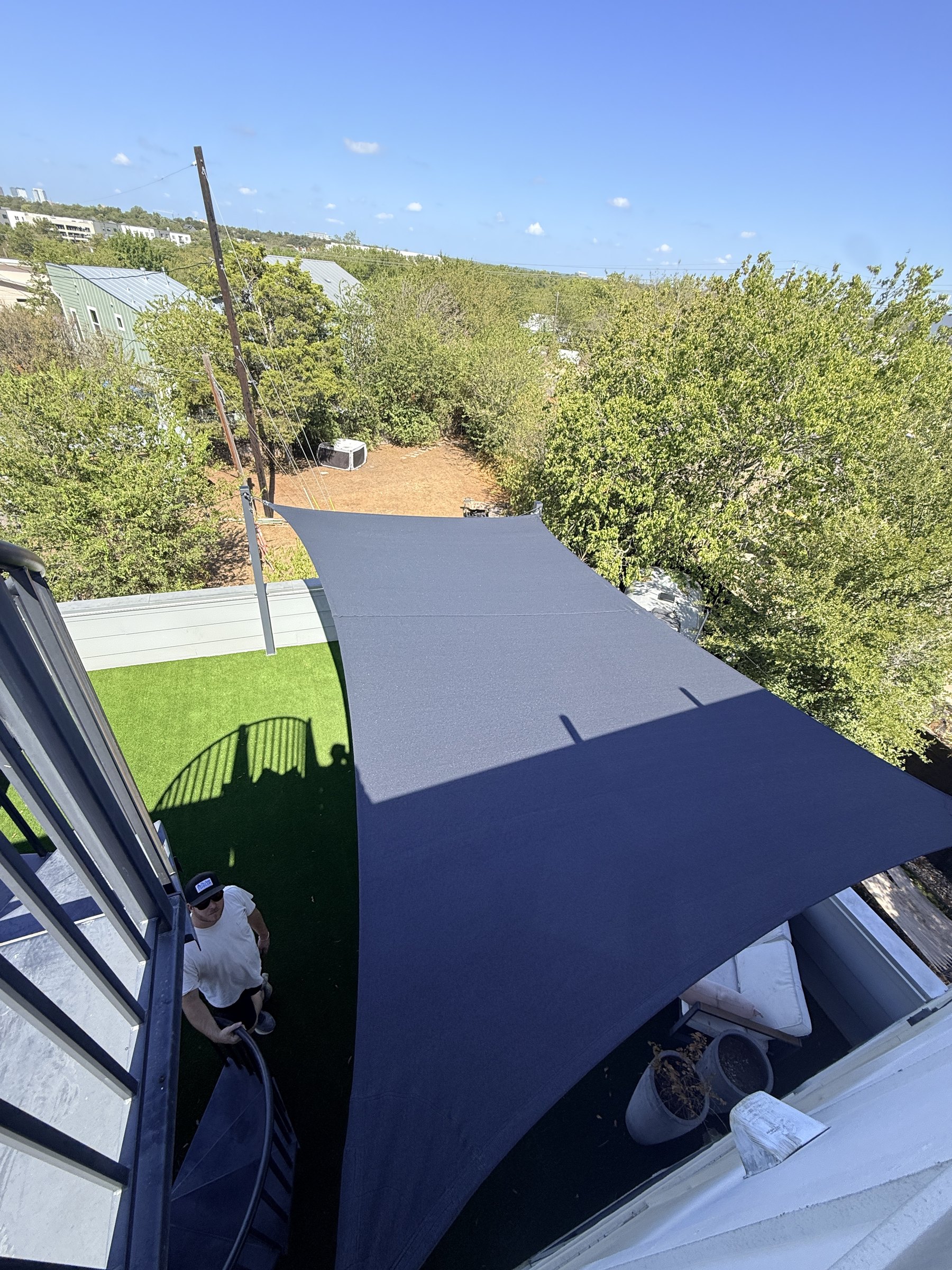 Looking down on the rooftop sail from the upper deck