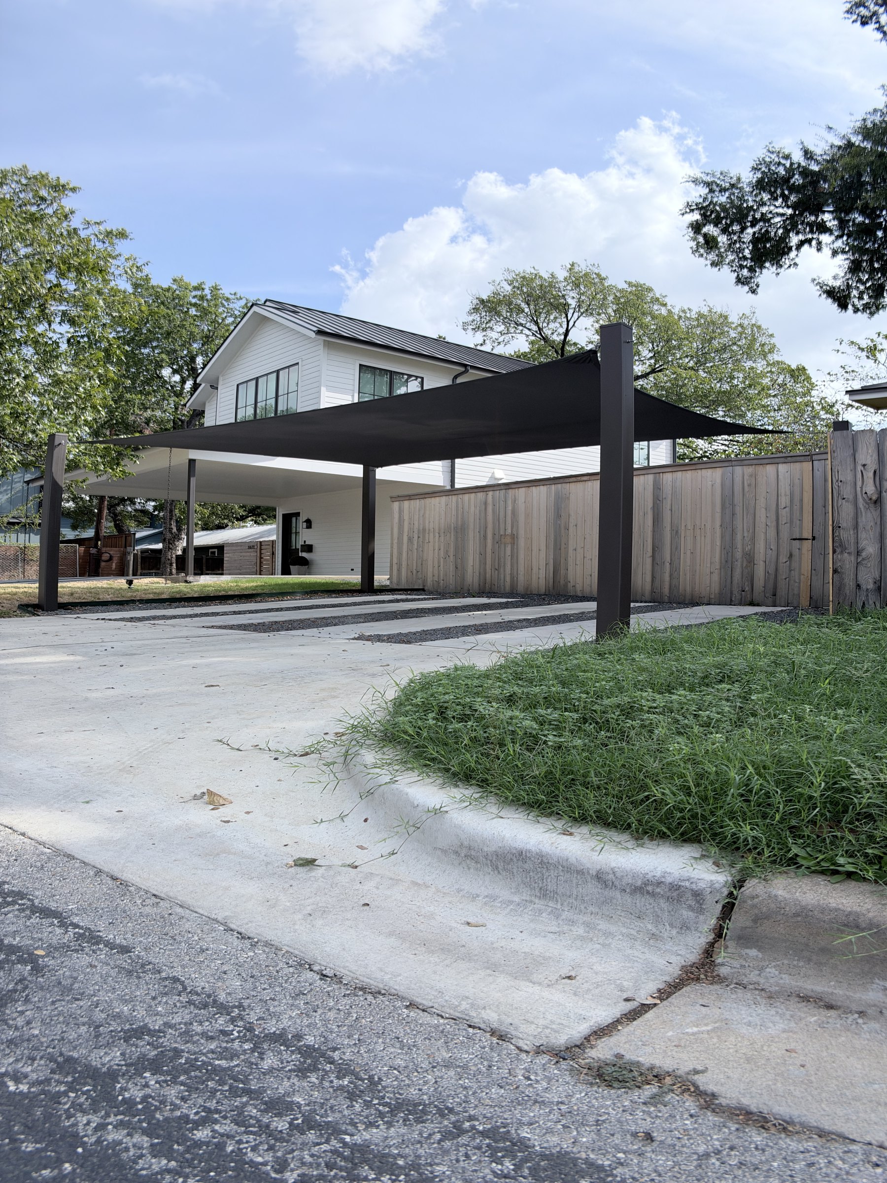 Sail carport seen from the street