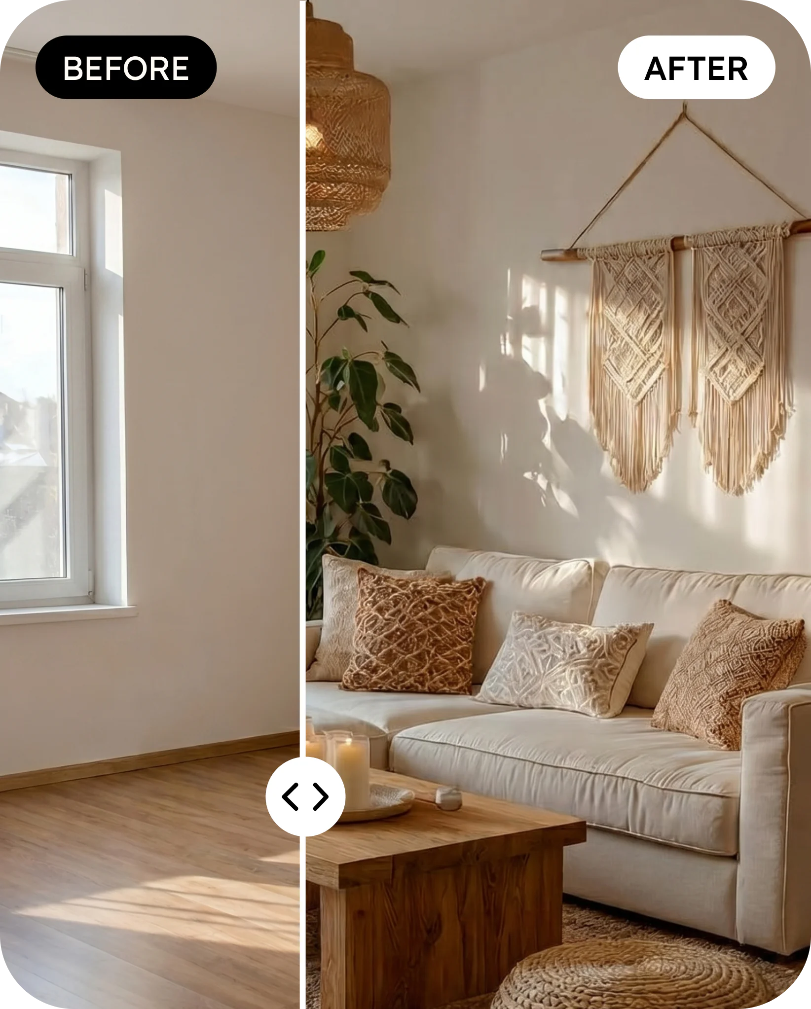 Before and after room redesign