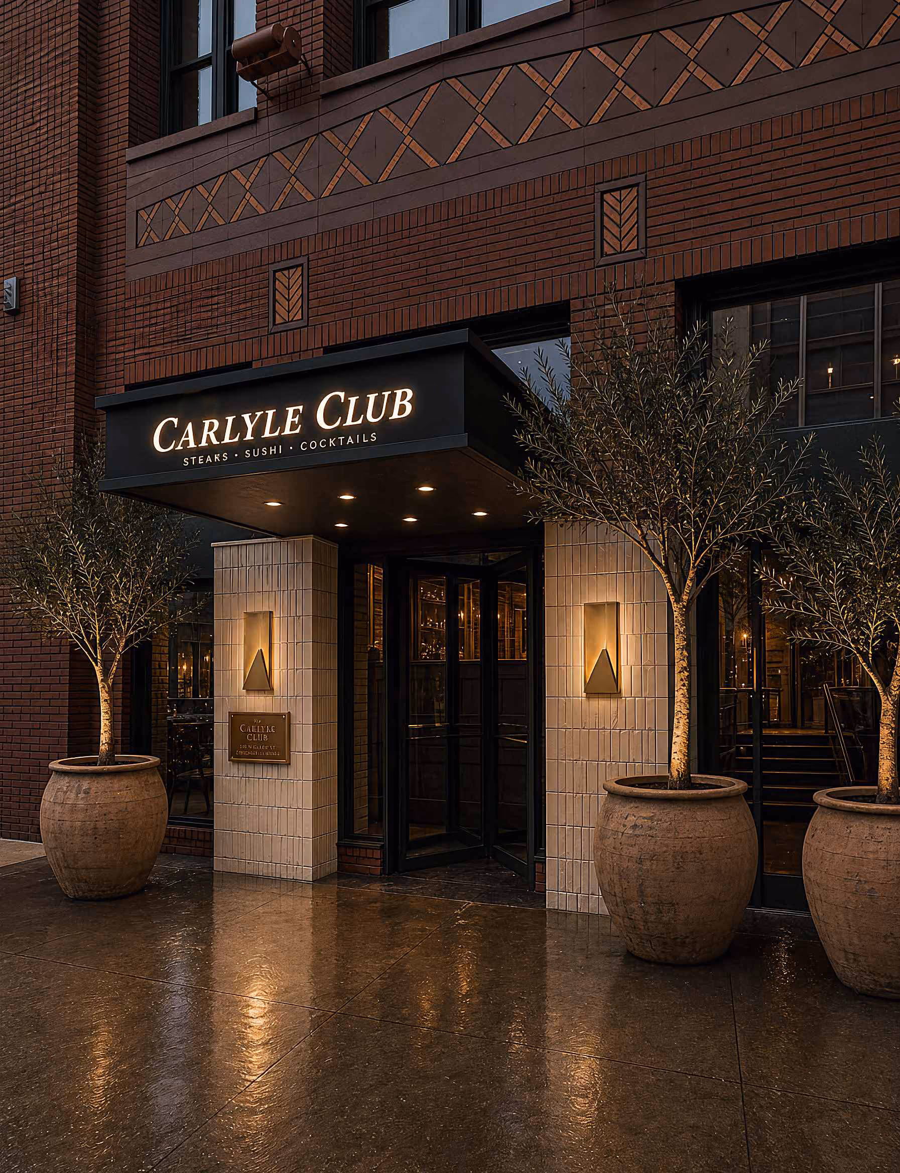 The Clark Street entrance at night